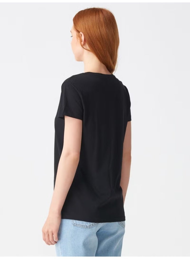 Dilvin 3470 V Neck Basic T-Shirt-Black - Image 2